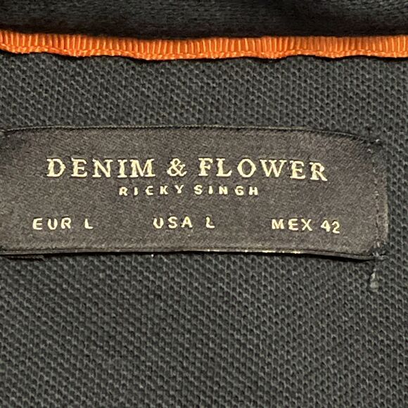 DENIM & FLOWER by Ricky Singh Casual Blue Dotted Men’s Polo Size L Slim Fit - Picture 10 of 12